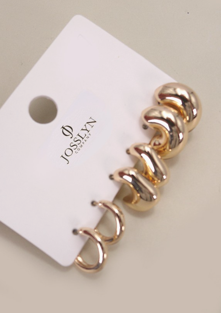 Bubble Hoop Huggie Trio Earrings