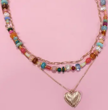 Load image into Gallery viewer, Multi Layered Beaded Heart Charm Necklace
