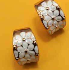 Gold with White Flowers Earrings