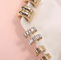 Baguette Stone Double Hoop Huggie Trio Earrings