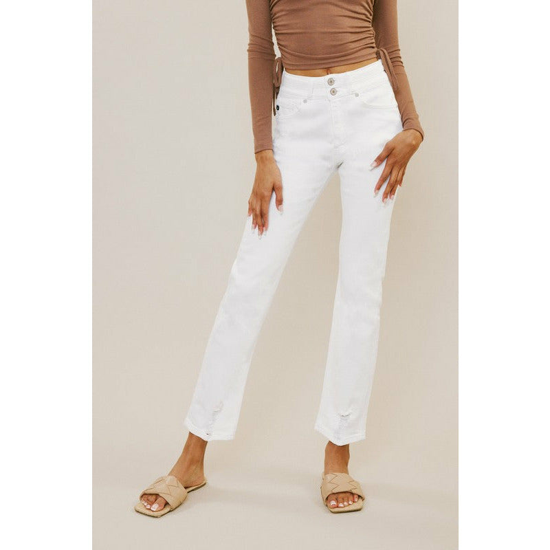 White High Rise Straight Jeans